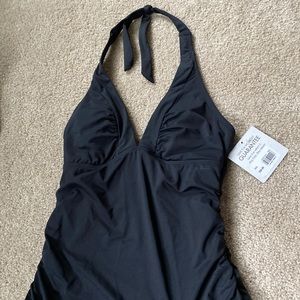 Athleta black tankini halter top XXS blue lined